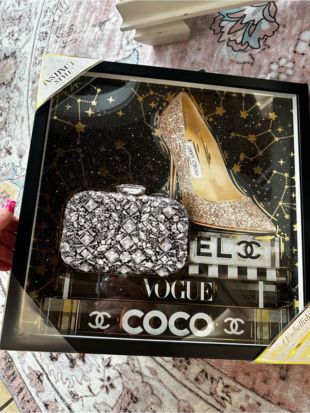 Vogue Coco Decorative Wall Art - Glitter Shoe & Jeweled Clutch